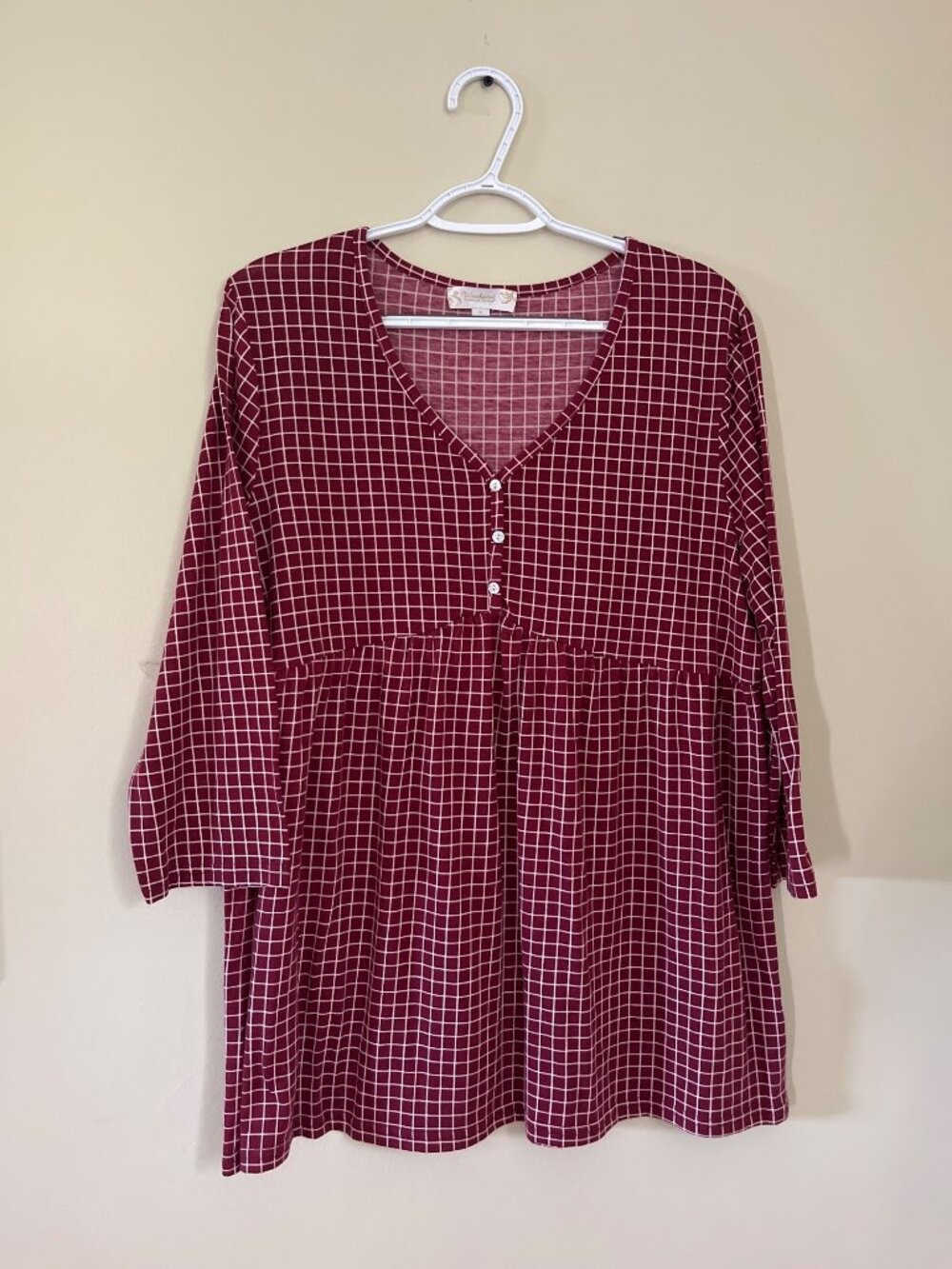 Weekend Suzanne Bistro Womens XLarge Burgundy And White Tunic V-Neck